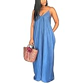 Maxi Dresses for Women Sexy Casual Spaghetti Strap Long Summer Sundress with Pockets