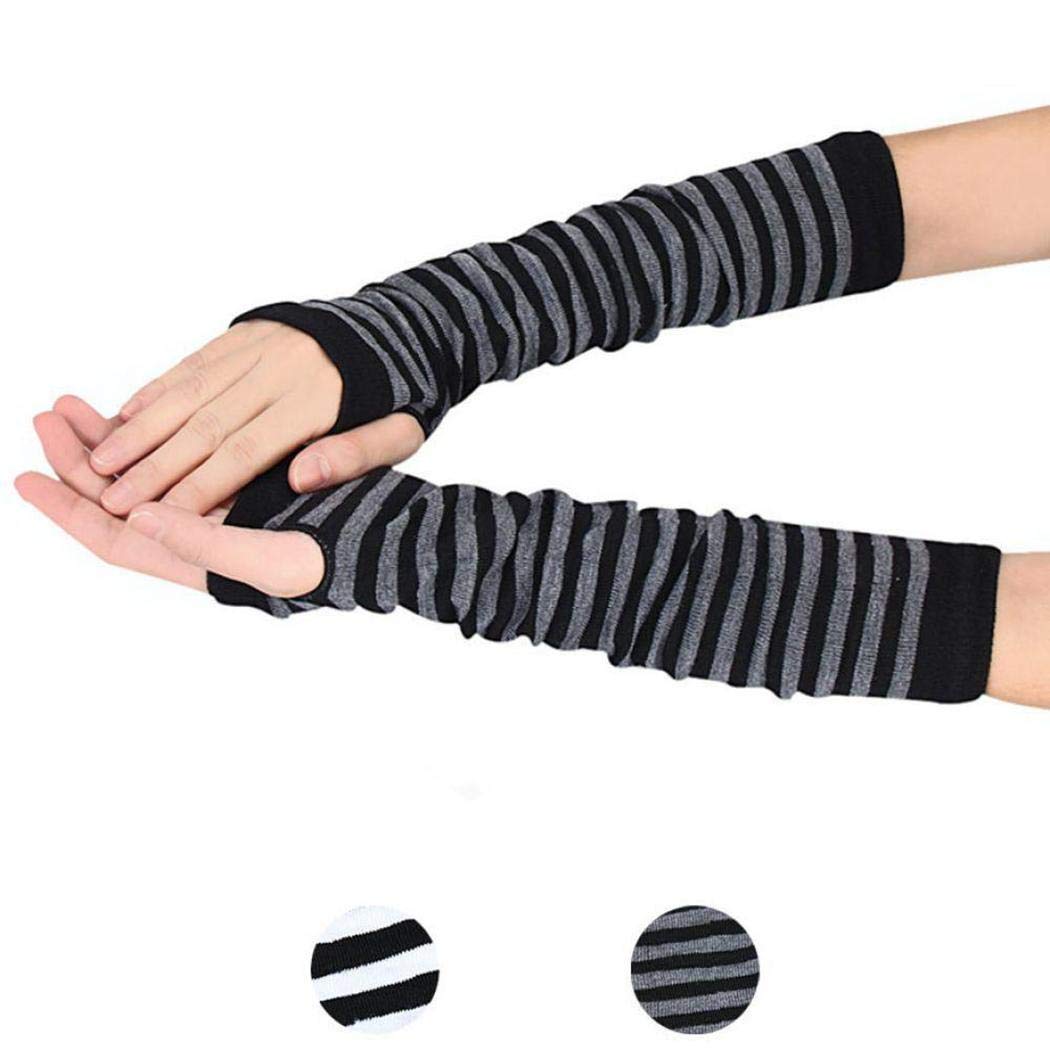 MAMOIU Women Winter Wrist Arm Hand Warmer Knitted Striped Long Fingerless Gloves Cold Weather Gloves