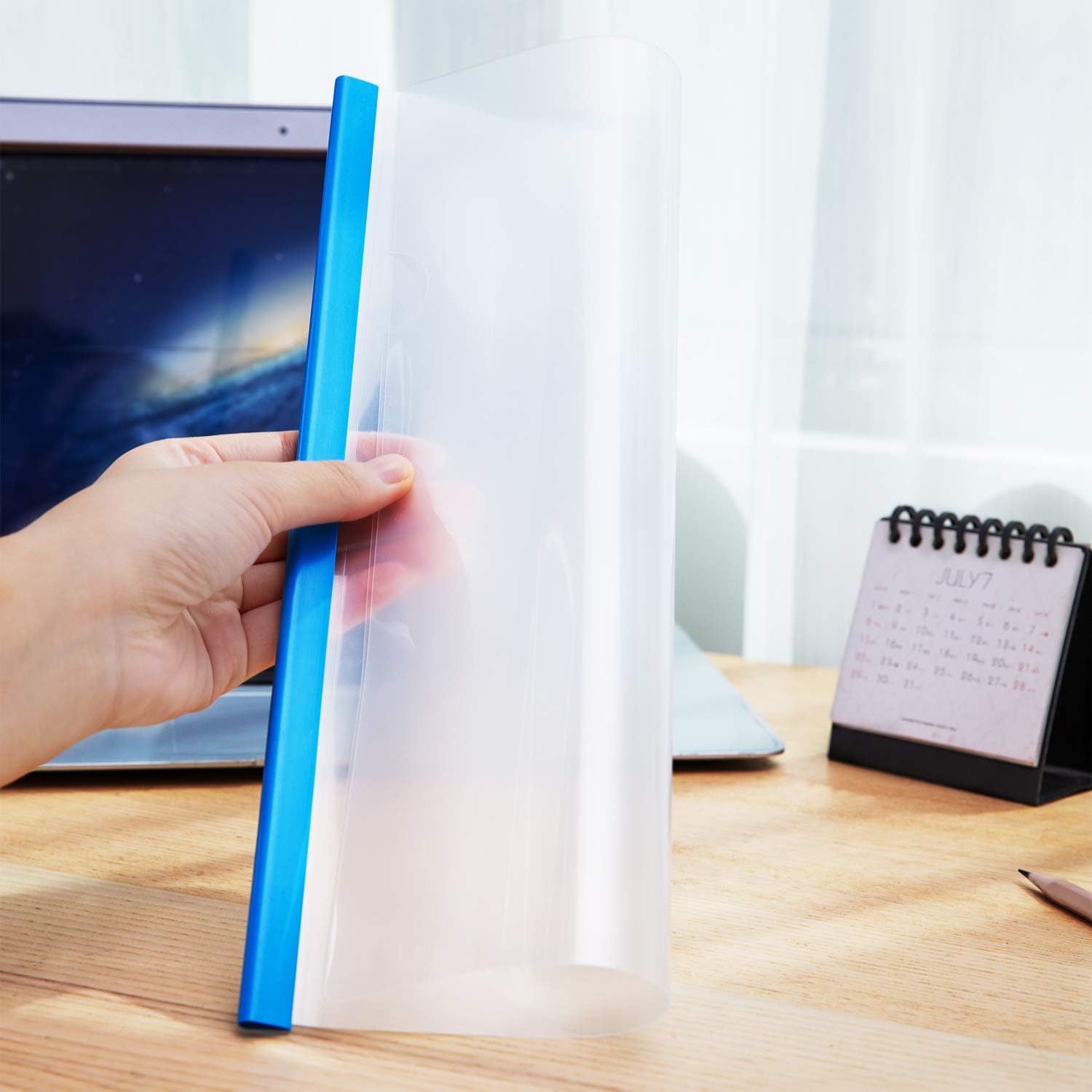Deli 10 Pack Sliding Bar Clear Report Covers, Transparent Resume Presentation File Folders Organizer Binder for A4 Size Paper, Blue : Office Products