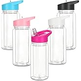 5 Pack 10 Oz Plastic Snow Globe Tumbler for Kids with Pre-Drilled Hole and Plug, Leak Proof Double Wall Snow Globe Sports Water Bottles with Portable Handle for Glitter DIY Gift, Mixed Color