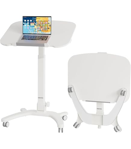 Gibbon Mounts Rolling Laptop Desk - Height Adjustable Mobile Standing Desk With 180° Tilt, Wheels, Overbed Table, White