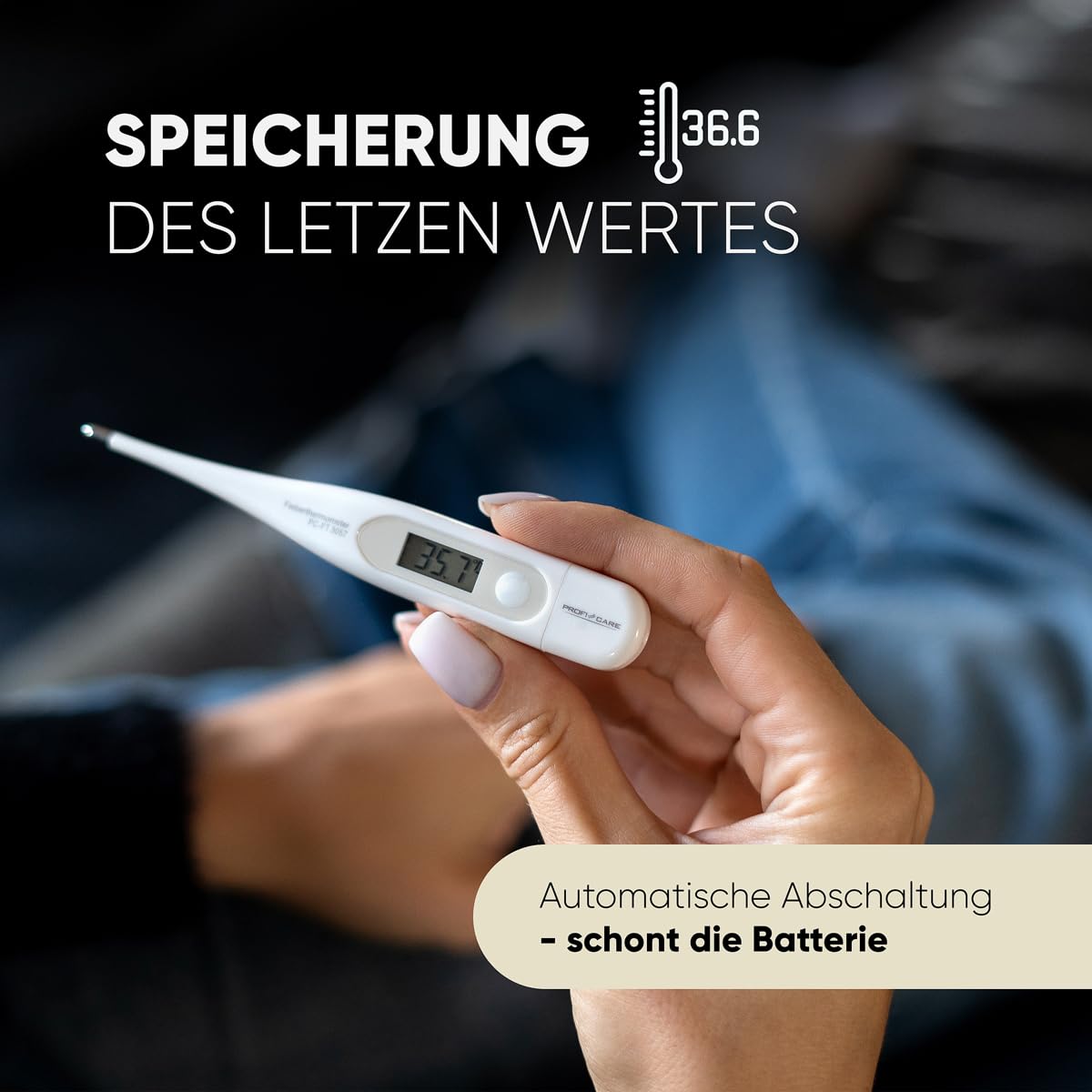 ProfiCare Thermometer | Fieberthermometer | antibakterielles Fieberthermometer | oral, Achselhöhle, rektal | LCD-Display | Spritzwassergeschützt | klein | ideal für unterwegs | PC-FT 3057 weiß 4