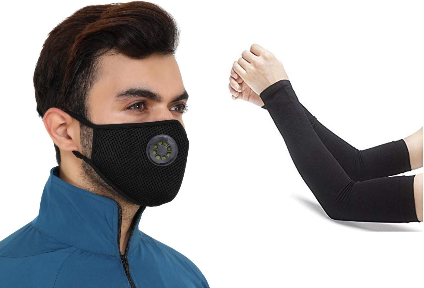 Never Lose Reusable Washable Anti Pollution Mask with Filter Valve With Cotton Pair Hand Sleeves