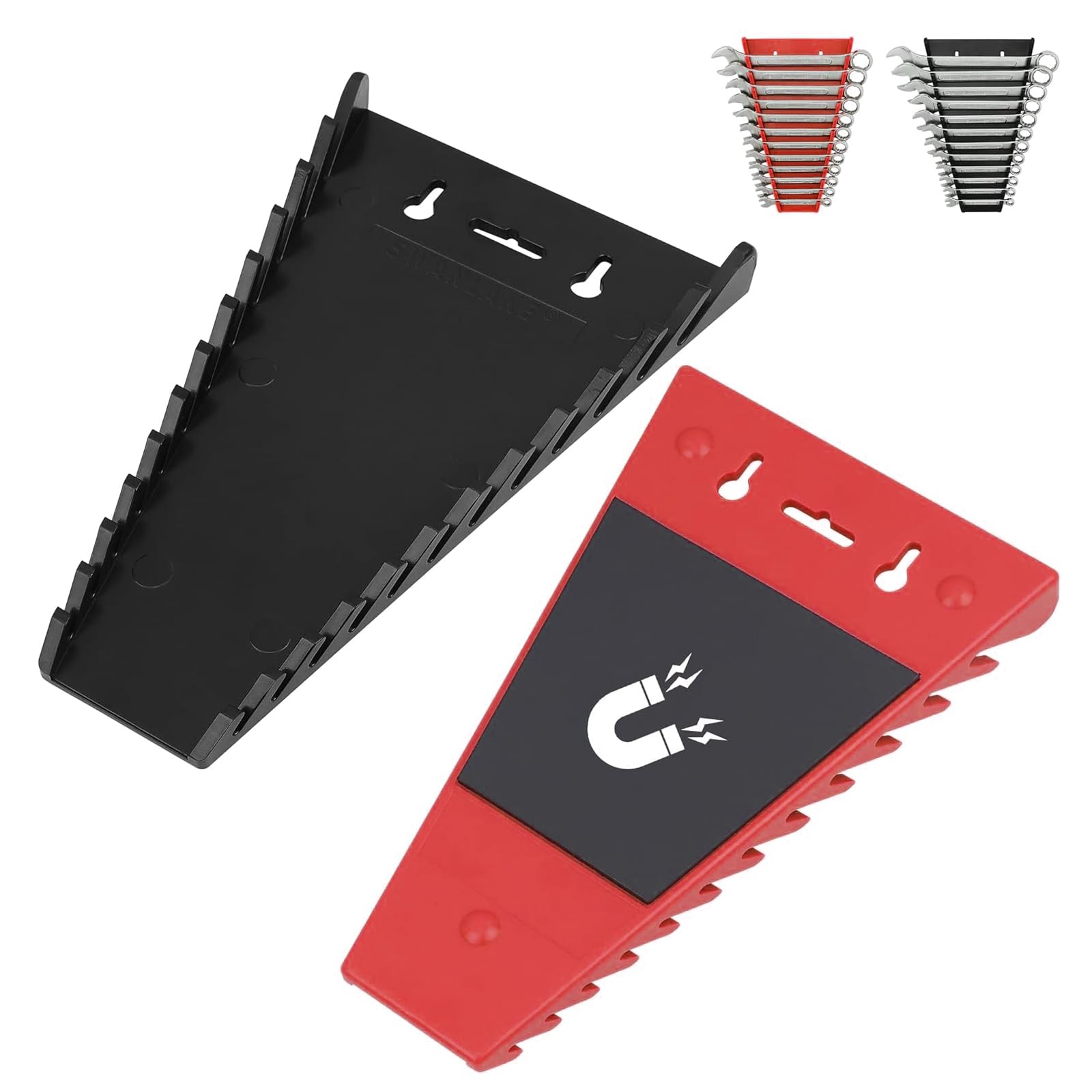 EULAPGOE 2 Piece Magnetic Wrench Organizer Wrench Rack Tool Trays, Premium Quality Wrench Holder, Magnetic Wrench Holder, Wrench Rack(Black and Red)