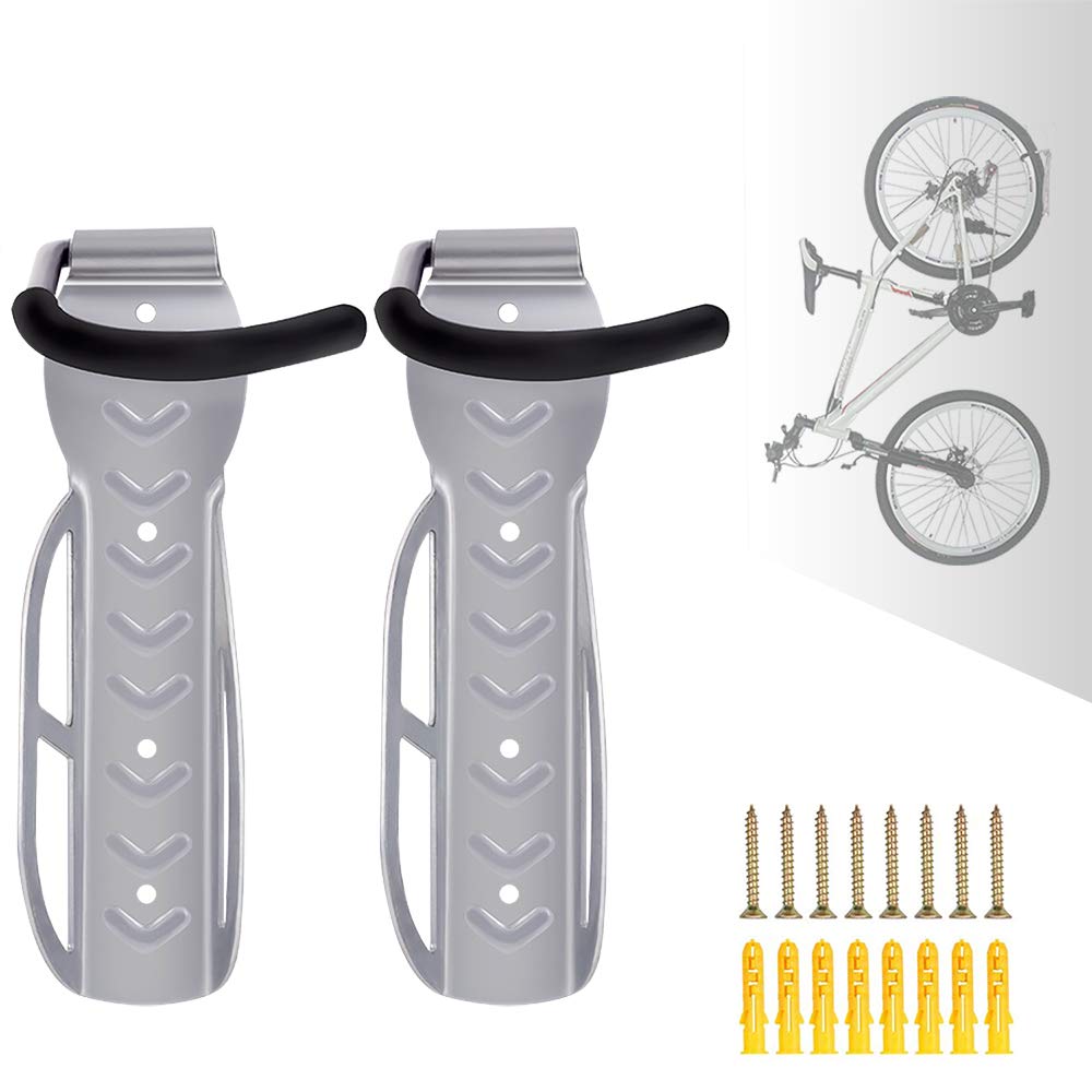 BERHICHAD Bike Holders Home Garage Storage Rack Wall Mounted Hanger Hook 2 PCS (Silver)