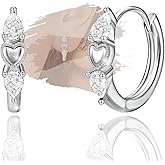 Sterling Silver Trendy Love Heart Earrings Dainty Huggie Hoop Cubic Zirconia Earring White Gold Plated Hypoallergenic Jewelry Fashion Birthday Gift for Women