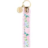 Lilly Pulitzer Ruffle Strap Key Chain, Lilly Garden Home | Cute Cotton Wristlet Keychain Accessory with Metal Ring, Ruffle Trim Edge, and Gold Logo Charm for Keys, Wallets, Wristlets