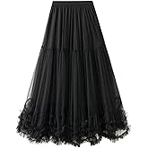 COZYPOIN Maxi Tulle Skirts for Women Elastic High Waisted A Line Long Layered Tutu Mesh Ruffles Tiered Flowy Fairy Skirt