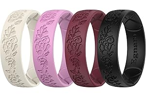 Egnaro Women's Bridal Rings Sets, Etched Classic Silicone Wedding Bands, Rubber Breathable and Flexible Design