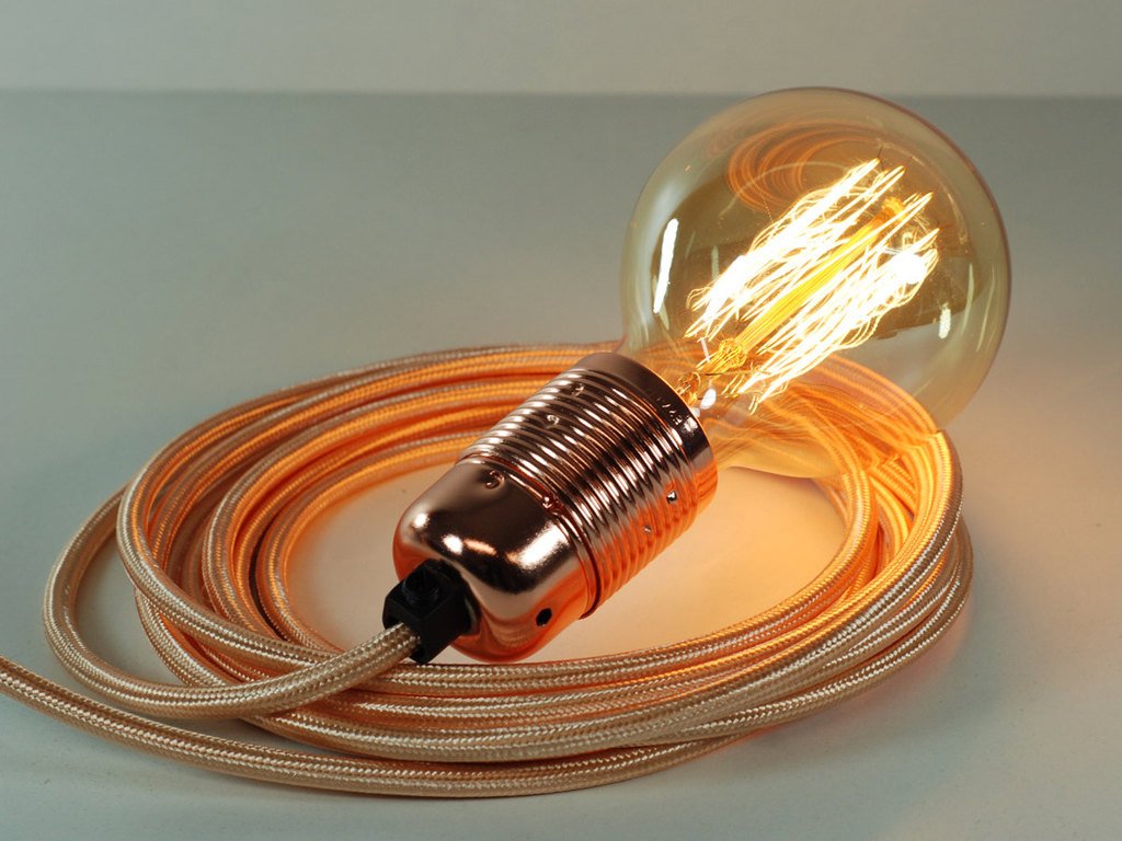 4m Rose Gold Fabric Cable Plug In Pendant Light E27 Copper Fitting & Globe Edison Bulb Amazon