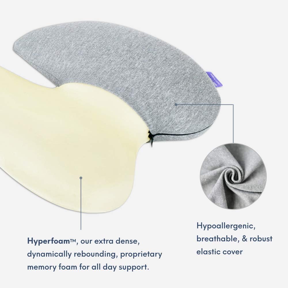 Cushion Lab Extra Dense Lumbar Pillow - Patented Ergonomic Multi-Region Firm Back Support for Lower Back Pain Relief - Lumbar Support Cushion w/Strap for Office Chair, Car, Sofa, Plane - Grey: Home & Kitchen