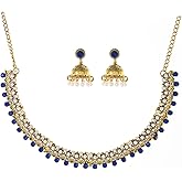 BOINDOON Jhumka-Indian-Jewelry-Sets-for-Women-Kundan-Necklace-Choker Chain Earrings Gold Rhinestones Chain Earrings Oxidized Indian Jewelry Set