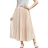 Flygo Pleated Skirts for Women Elastic High Waist A-Line Midi Skirt Casual Flowy Swing Pleated Skirt
