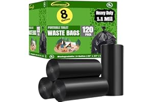 CHEFNENO Portable Camping Waste Toilet Bags, 8 Gallon Black Can Liner for Travel, Camping and Outdoor Getaways (120 Count)