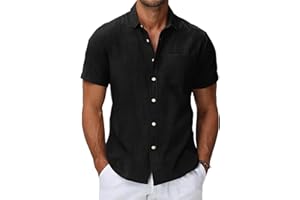 HMIYA Mens Short Sleeve Button Up Cotton Linen Shirts