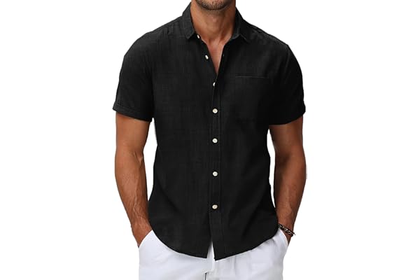 HMIYA Mens Short Sleeve Button Up Cotton Linen Shirts