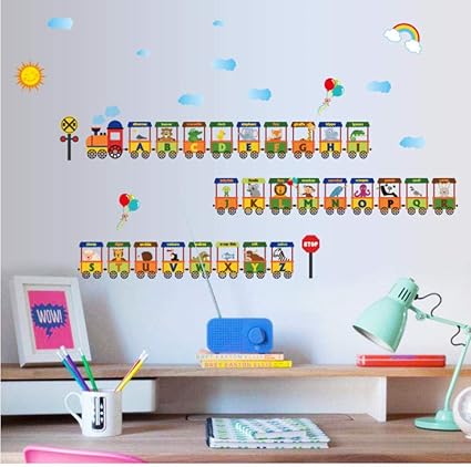 Fangminglei Dibujos Animados Inglés Carta Tren Etiqueta De La Pared