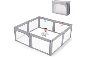 Baby Playpen Indoor 79x71in, Large, Foldable & Adjustable - 8 Panels Easy Assembly Safety Play Yard Cationic Fabric, Safe Bre