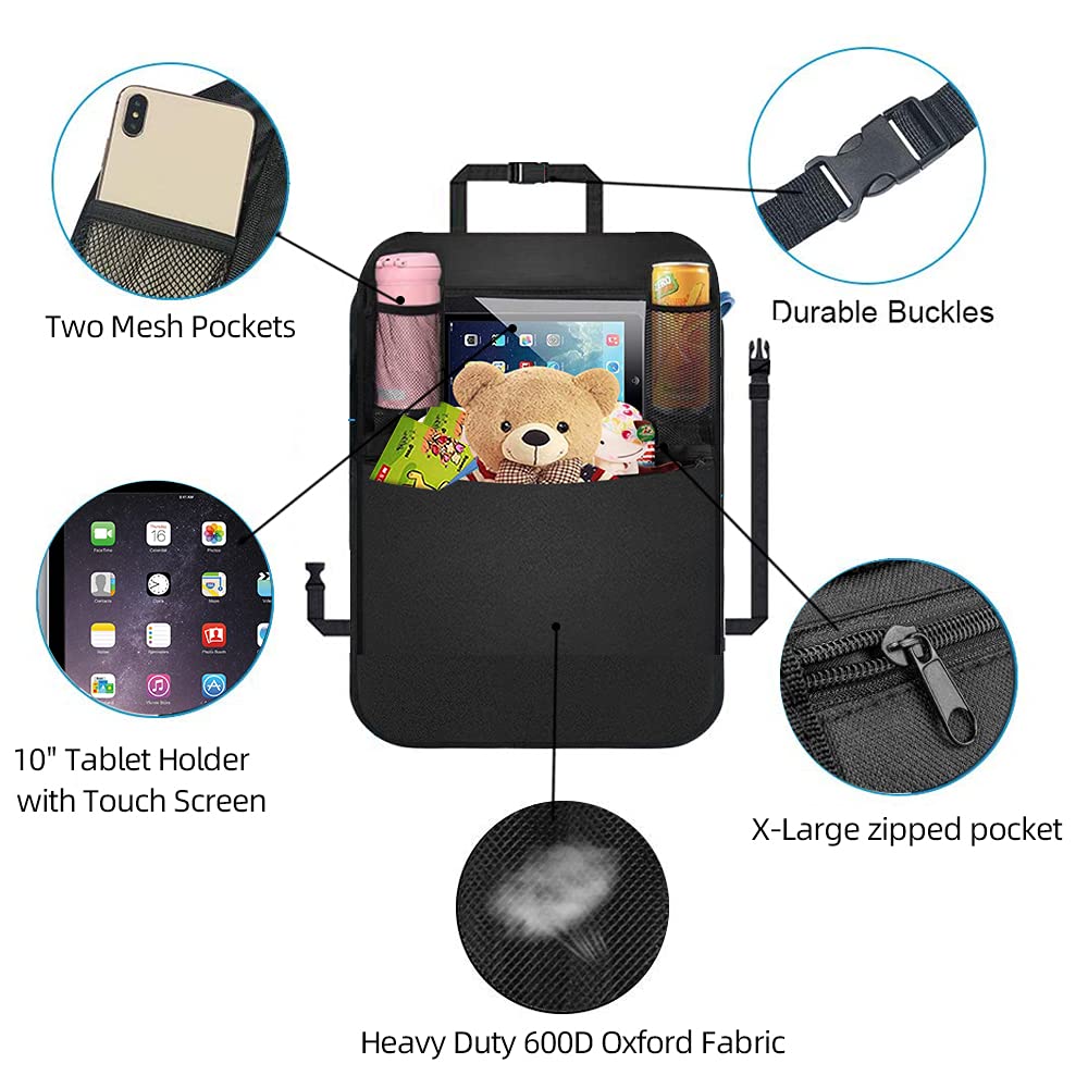 BLYPHOO Premium Backseat Organizer for Kids 2 Pack, Heavy Duty Waterproof and Stain Resistant Kick Mats Back Seat Protector, Durable Backseat Car Organizer with Tablet Holder+Storage Pockets