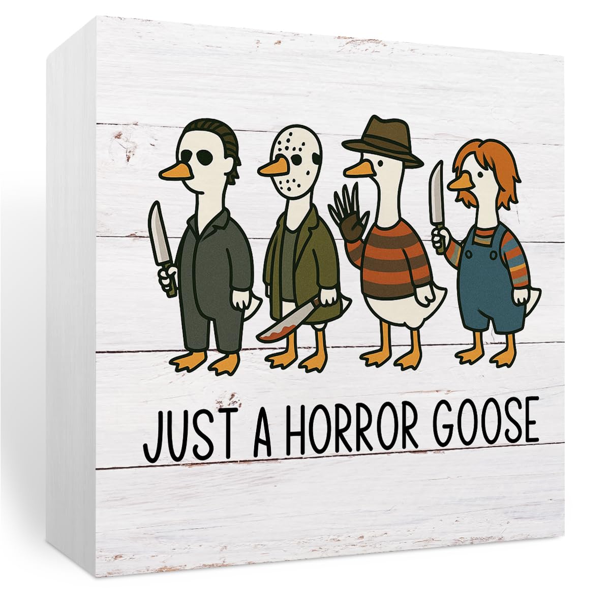 Photo 1 of Halloween Table Decorations Indoor Halloween Party Decorations Vintage Horror Silly Goose Spooky Home Decor Gifts Rustic Pumpkin Wooden Box Sign for Kitchen Bedroom Bathroom Office House Shelf Decor