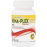 NaturesPlus Hema-Plex Iron - 60 Fast-Acting Capsules - 85 mg Chelated Iron + Vitamin C & Bioflavonoids for Healthy Red Blood Cells - Vegan, Gluten Free - 30 Servings
