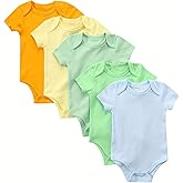 payifang 5-Pack Newborn Infant Unisex Short Sleeve Baby Bodysuits,Comfortable 100% Cotton Candy Color Rompers