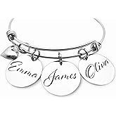 Hand and Heart Jewelry Mother’s Day Gifts-Customizable Bangle Bracelet With Name Charms Gift For Mom-Grandma- Godmother