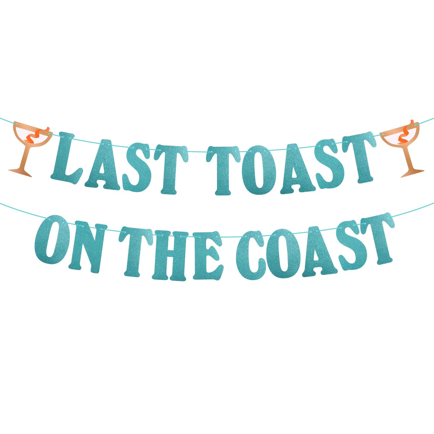 Last Toast On The Coast Banner, Coastal Bachelorette Party Decoration Photo Props Blue Glittering Beach Banner for Bridal Shower Coastal Parties Decor