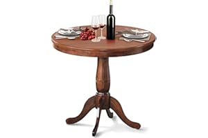SILKYDRY Round Dining Table, 32" D X 30" H Wooden Kitchen Table with Pedestal Base, Traditional Bistro Table for 2 to 4 Peopl