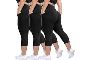 HLTPRO 3 Pack Plus Size Leggings with Pockets for Women - Black High Waisted Tummy Control Soft Yoga Pants for Gym Workout