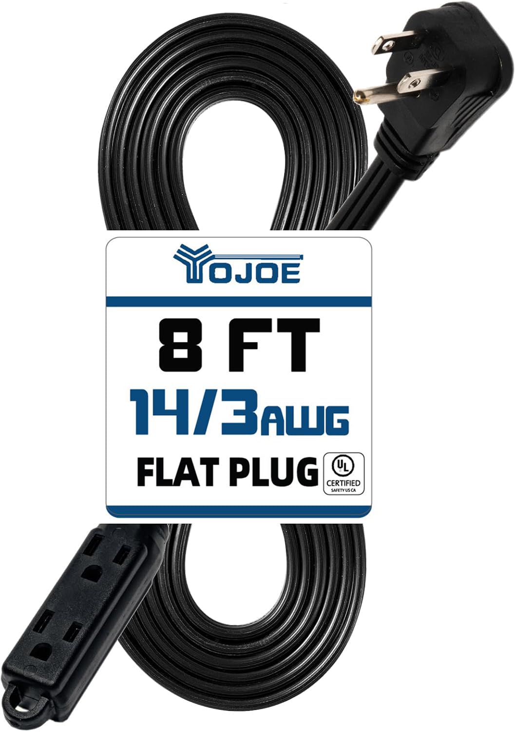 Photo 1 of YOJOE 3-Outlets Indoor Extension Cord Outlet Extender, 3 Prong Grounded 15A Power Strip, 14 Gauge Heavy Duty 8 ft Black Flat Plug Extension Cord, 14/3 SPT-3 UL Listed