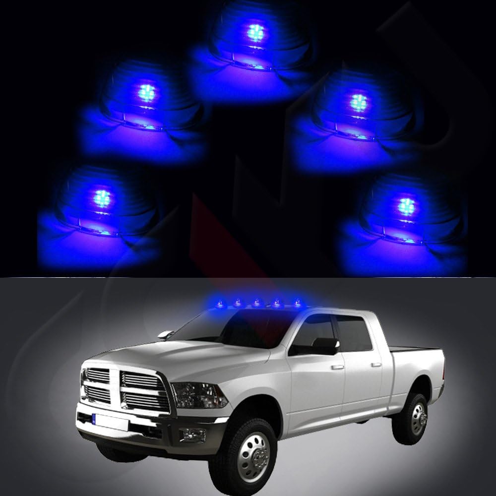 ECCPP 5x Clearance Cab Marker Light Smoke Lens+5x Blue 6SMD