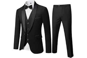 MY'S MY’S Mens 3 Piece Tuxedo Set with Bow Tie, Shawl Lapel One Button Jacket Vest & Pants, Slim Fit Suit Prom Party Wedding Tux