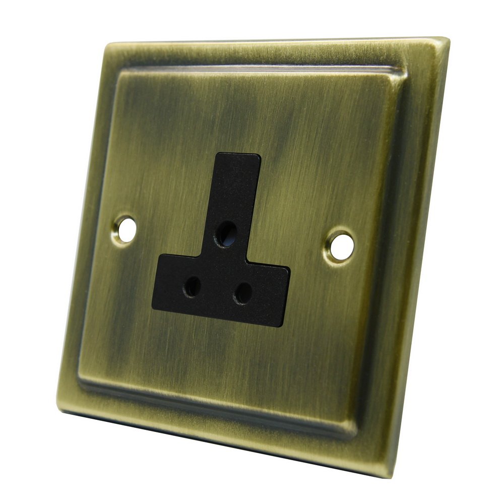 AET VAB2ASOCBL Victorian Antique Brass 2 Amp Socket-2A 1-Gang Round Pin Unswitched Plug Socket