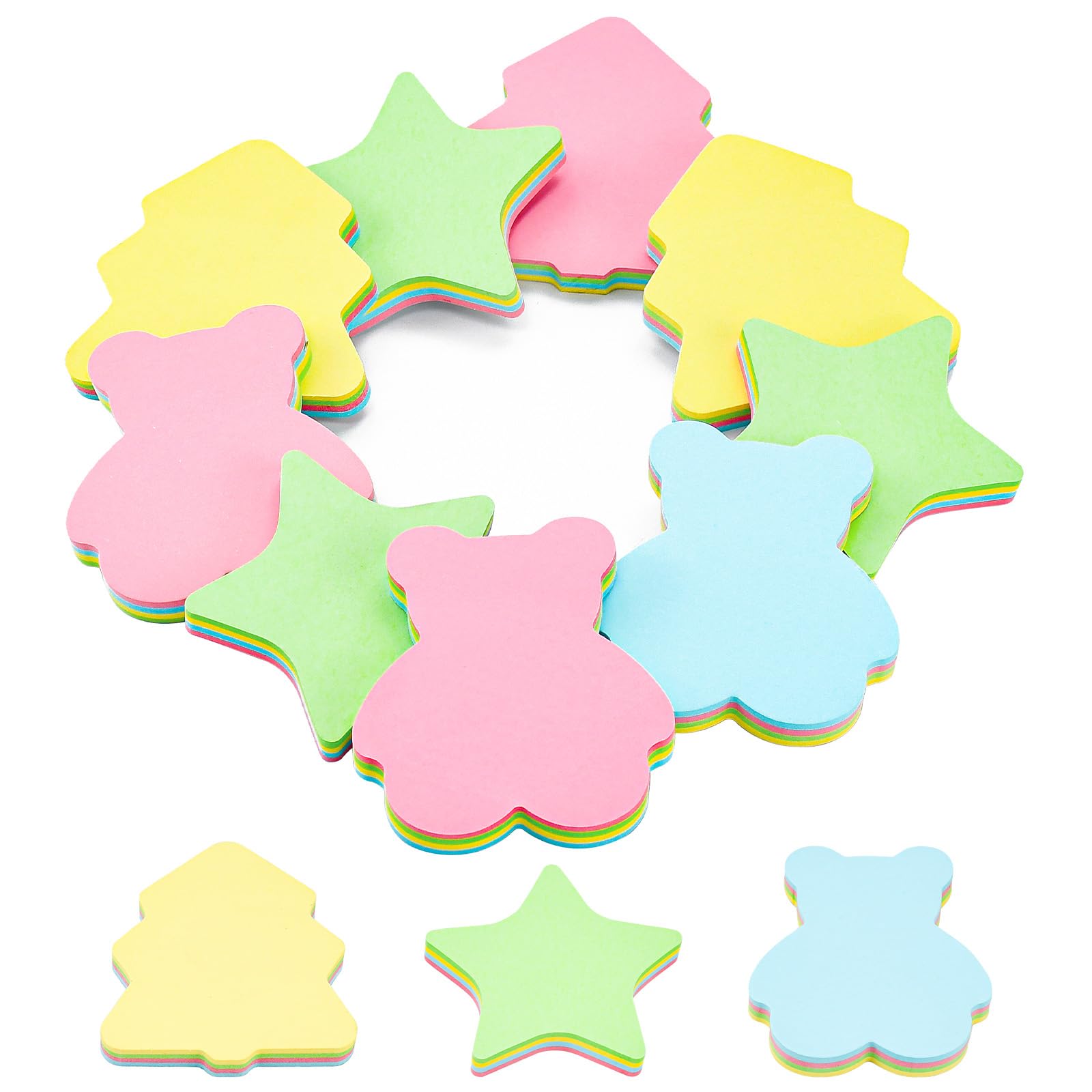 YBCCBY 12 Pads Self Sticky Notes - Bear, Pine Tree & Pentagram Shapes, Coloured for School, Home & Office - 100 Sheets/Pad, 3"x3"