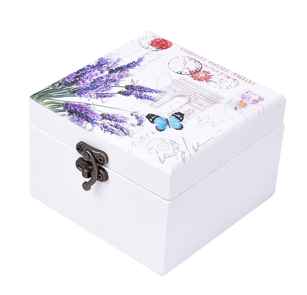 Wooden Jewelry Organizer, White Jewelry Box Storage Case with Mirror for Necklaces, Watches, Bracelets, Earrings, 4.3 x 4.3 x 2.9 inches (Style A)