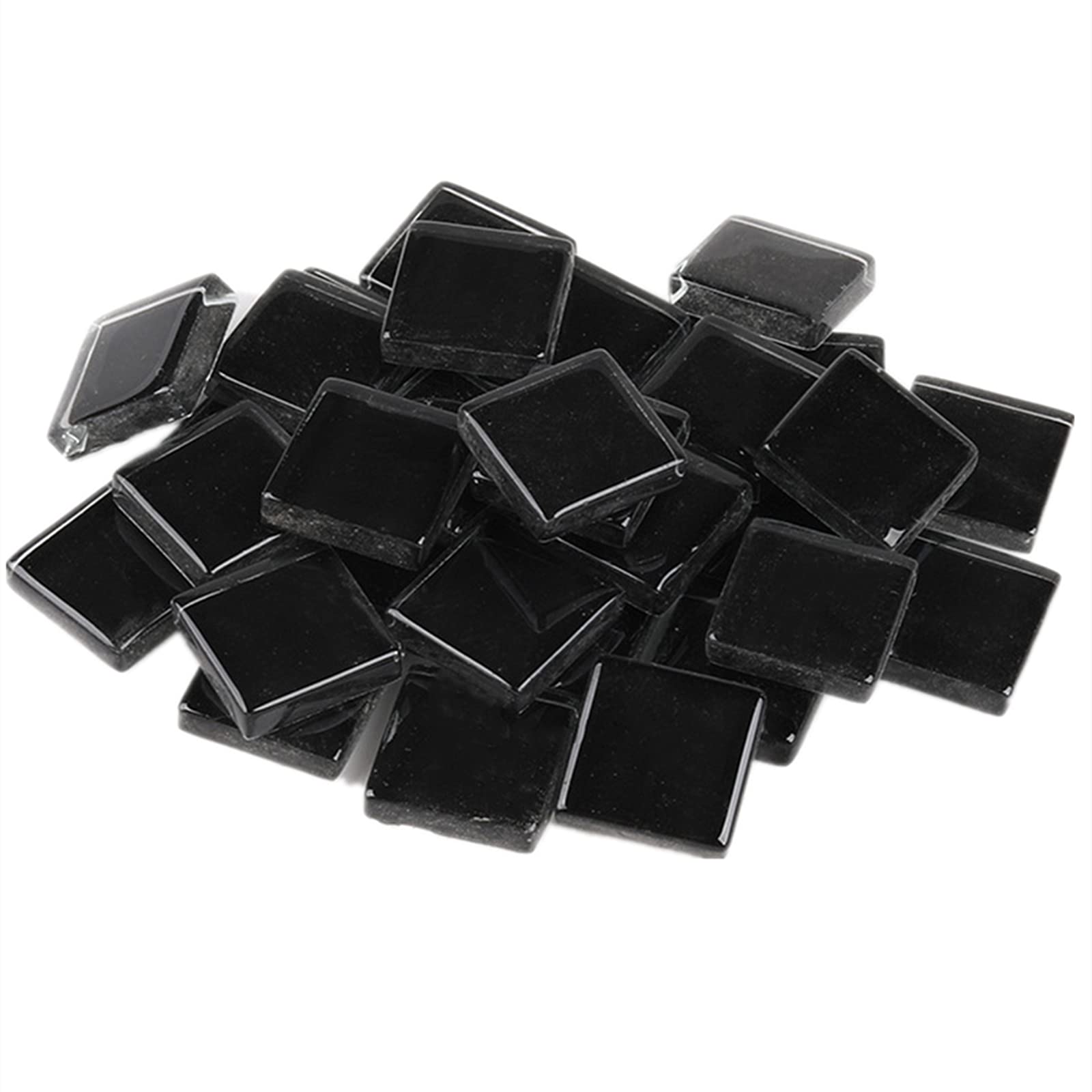 200g Glass Mosaic Tiles Square Crystal Mosaic Stones Glass Pieces for DIY Art Craft Decoration,1.5x1.5cm(Black)