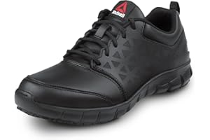 Reebok Work Sublite Cushion Work, Men's, Black, Athletic Style, MaxTRAX Slip Resistant, Soft Toe Work Shoe