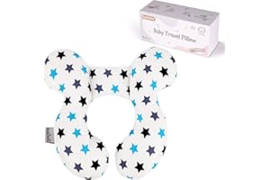 KAKIBLIN Baby Neck Pillow, Upgraded Baby Support Pillow,Baby Neck Support Pillow for Carseat, Newborn Neck Support for Car Seat,Pushchair,Travel (White Star)