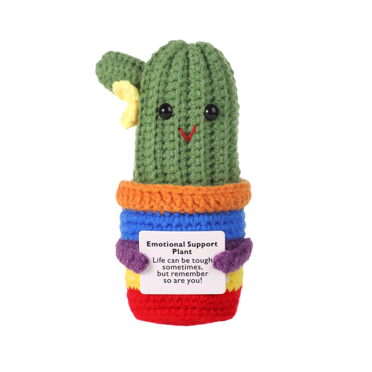 lasuroa Funny Positive Cactus, 5.1 Inch Plush Crochet Plant Knitted Doll Toy with Encouragement Card Wool Gift Decoration for Party, Birthdays, Mexican Cinco de Mayo Fiesta Succulent