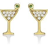 Diamond Treats Small Cocktail Glass Earrings in 925 Sterling Silver with Cubic Zirconia Stones, Mini Cocktail Glass Stud Earrings for Women, Dainty Silver Jewellery for Women