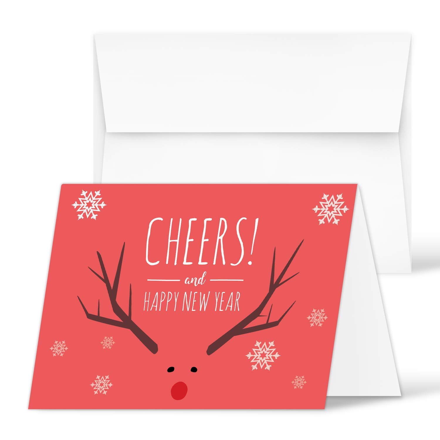 2020 Happy New Year Cards - Holiday Greetings Fold Over & Envelopes - for Christmas and New Year's Gifts and Presents | 25 Folding Cards and 25 Envelopes per Pack | 4.25 x 5.5" (Red Cheers)