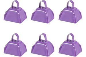 Hordolry 3inch Cowbells Noise Makers, 6Pcs Metal Cow Bells with Handle, Small Loud Bell Bulk Hand Percussion for Sporting Events, Football Games,Party, Concert, Graduations, Farm Ranch, Light Purple