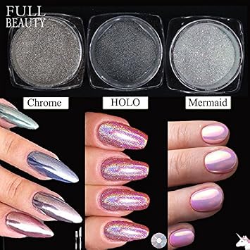 Amazon Com Poying Full Beauty 3 Bottles Nail Glitter Mirror