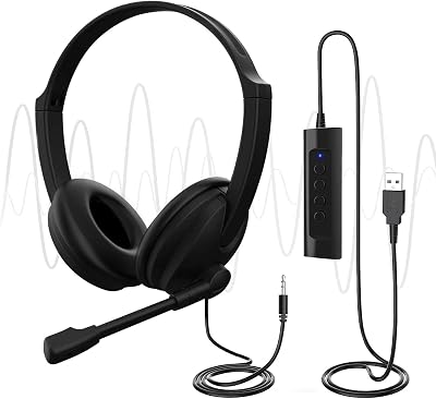 Venker EL USB Headset with Microphone, 40mm Driver, Noise Cancelling