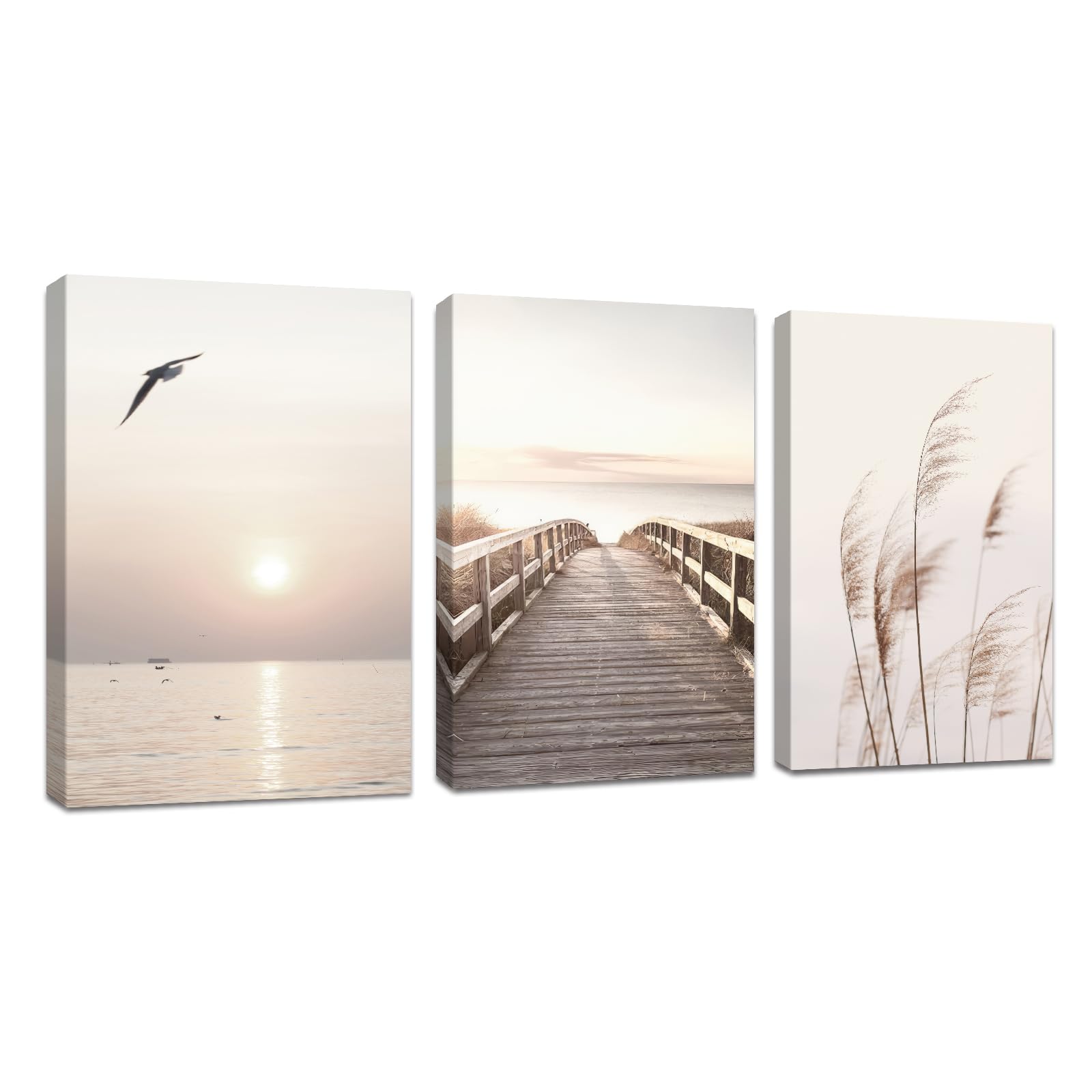 FajerminArt 3Pcs Framed Canvas Wall Art Sunset Sea View Wall Painting Aesthetic Natural Scenery Pictures Painting on Canvas Prints for Living Room Bedroom Wall Decoration Stretched On Frame 30x40cmx3