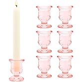 XXXFLOWER Candle Holder Taper Candle Holders Glass Candlestick Holders for Valentine's Day Wedding Party Birthday Holiday Décor Candelabra for Table Centerpiece Home Decor Gift(6 Pcs,Pink)