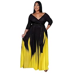 Runwind Plus Size Dress for Women 3/4 Sleeve V Neck