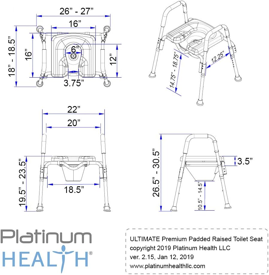 The Ultimate™ Raised Toilet Seat, Voted#1 Most Comfortable. Padded with Armrests. Adjustable Height. Premium Elevated Toilet Seat with Arms for Standard and Elongated Toilets.: Health & Personal Care