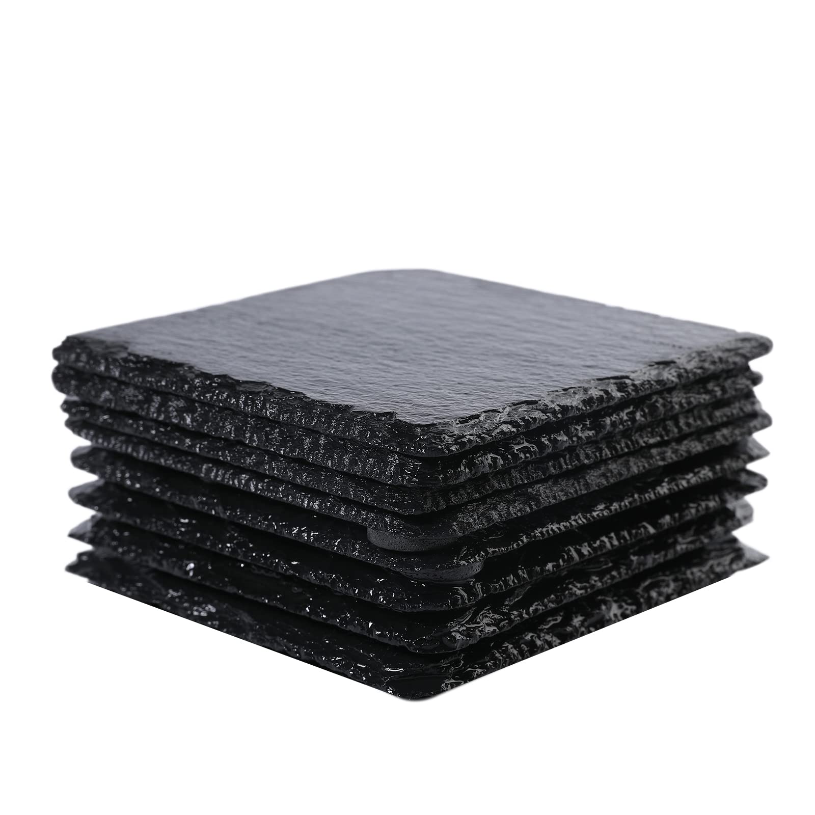 8pcs Square Black Slate Stone Coasters for Drink Bar Kitchen Home Natural Rough Edge